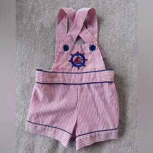 Vintage Stone Apparel 9 Month Boys Pinstripe Nautical Overalls
